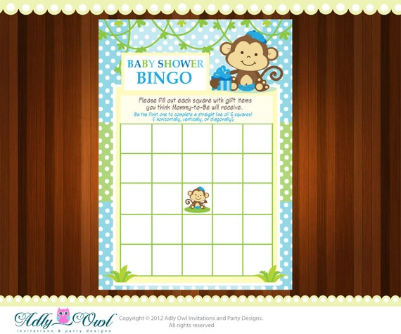 Items Similar To Blue Boy Monkey Bingo Game Printable Card 
