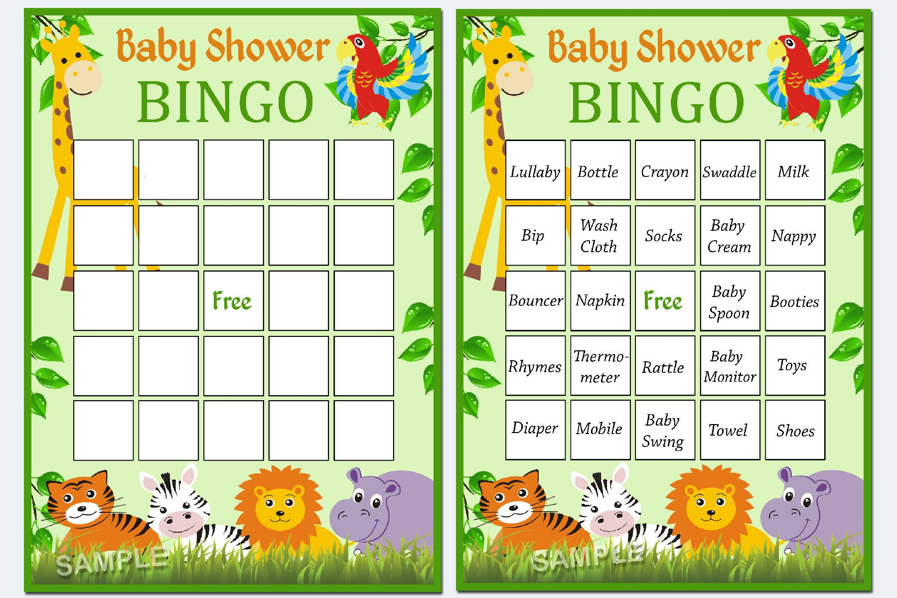 Jungle Baby Shower Bingo 60 Jungle Baby Shower Bingo Cards 