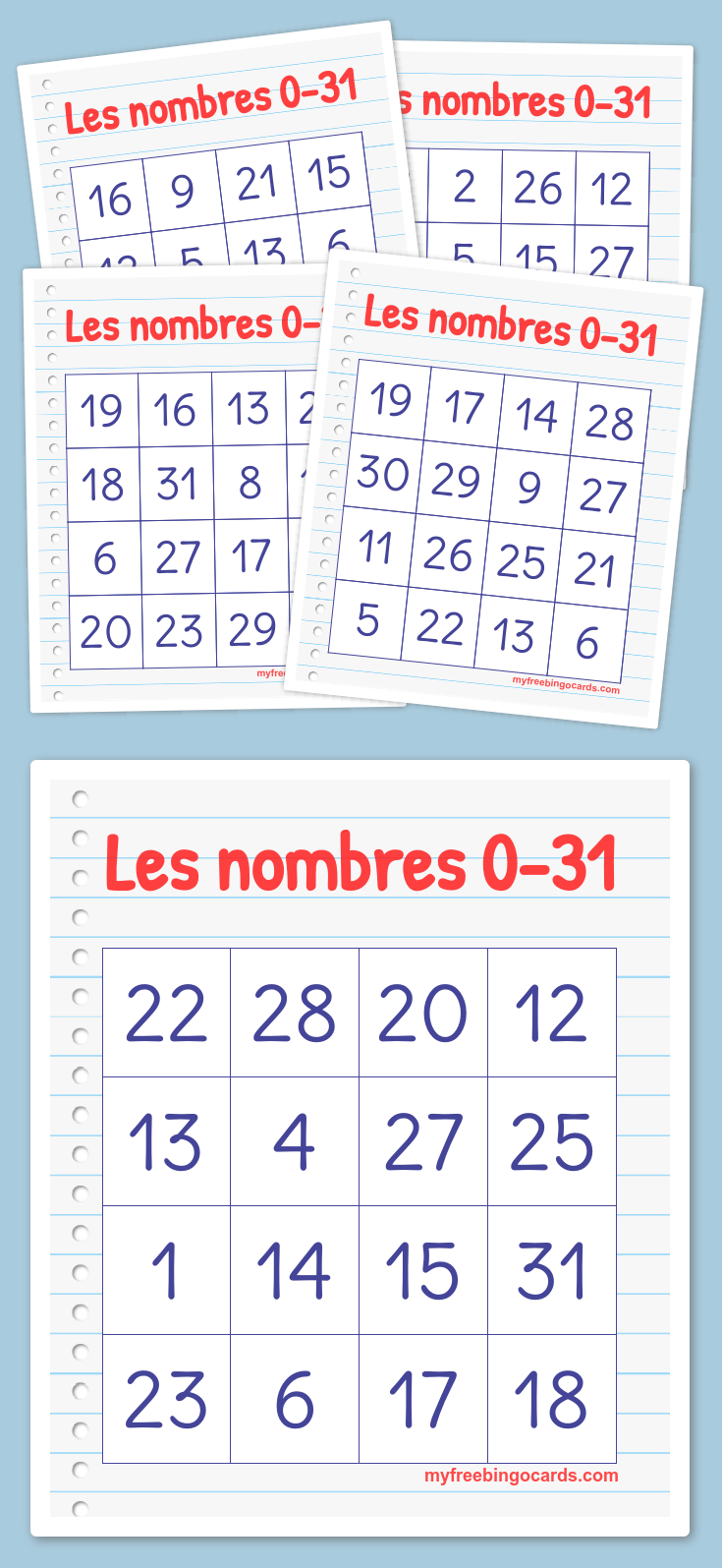 Les Nombres 0 31 Bingo Bingo Cards Free Printable Bingo 