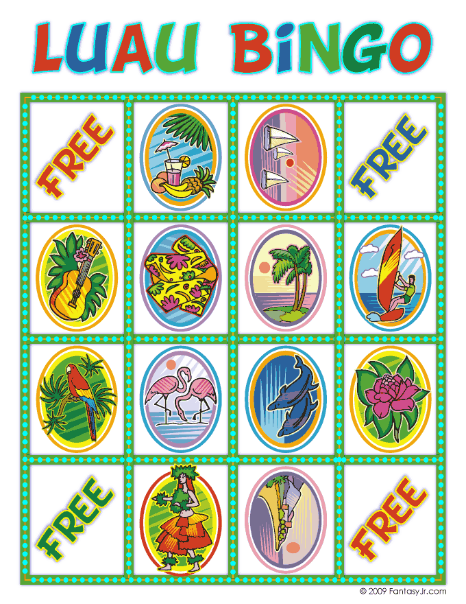 Luau Bingo Card 10 Woo Jr Kids Activities