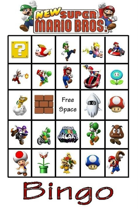 Mario Bingo Card Super Mario Bros Birthday Party Super 