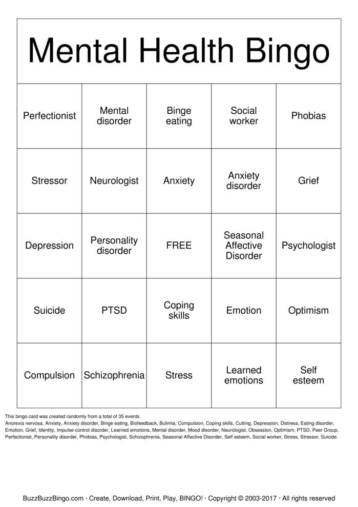 Mental Health Bingo Cards To Download Print And Customize 