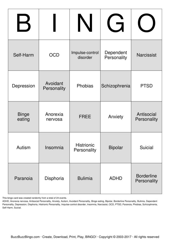 Mental Health Bingo Cards To Download Print And Customize 