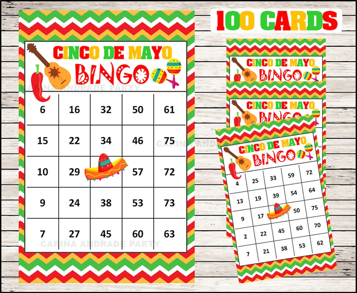 Mexican Fiesta Bingo 100 Cards Printable Cinco De Mayo 