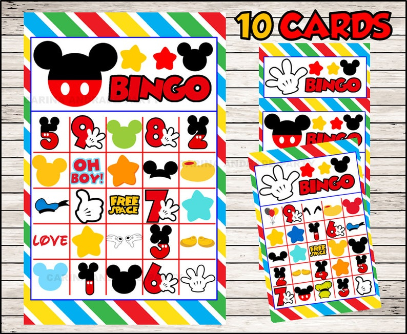 Mickey Mouse Bingo 10 Cards Printable Mickey Mouse Bingo 