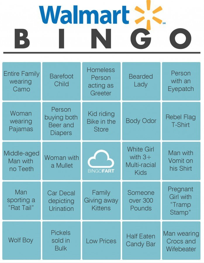 Mindless Drivel Makes Me Giggle Walmart Bingo Card