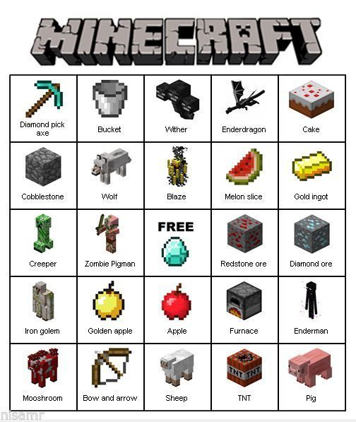 Minecraft Bingo Cards Google Search Minecraft Bingo 