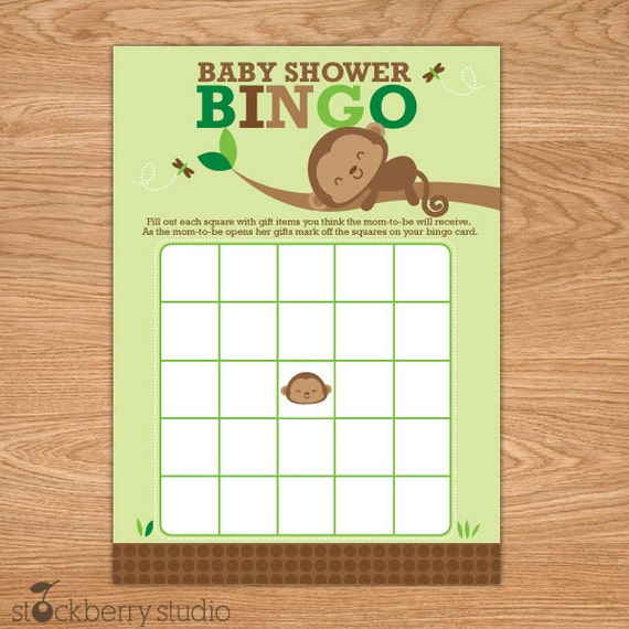 Monkey Baby Shower Bingo Game Printable Boy Baby Shower