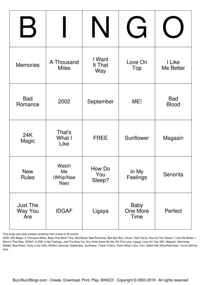 Musical Bingo Cards To Download Print And Customize 