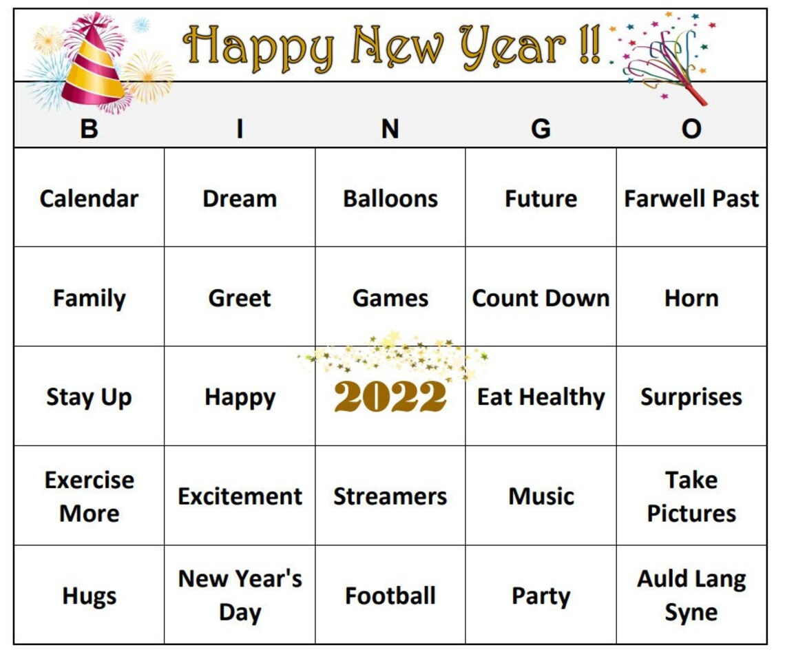 New Years Eve Party Bingo Game New Year s Day 2022 60 Etsy