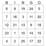 Number 1 25 Bingo Card