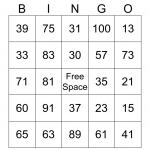 Numbers 1 100 Bingo Card