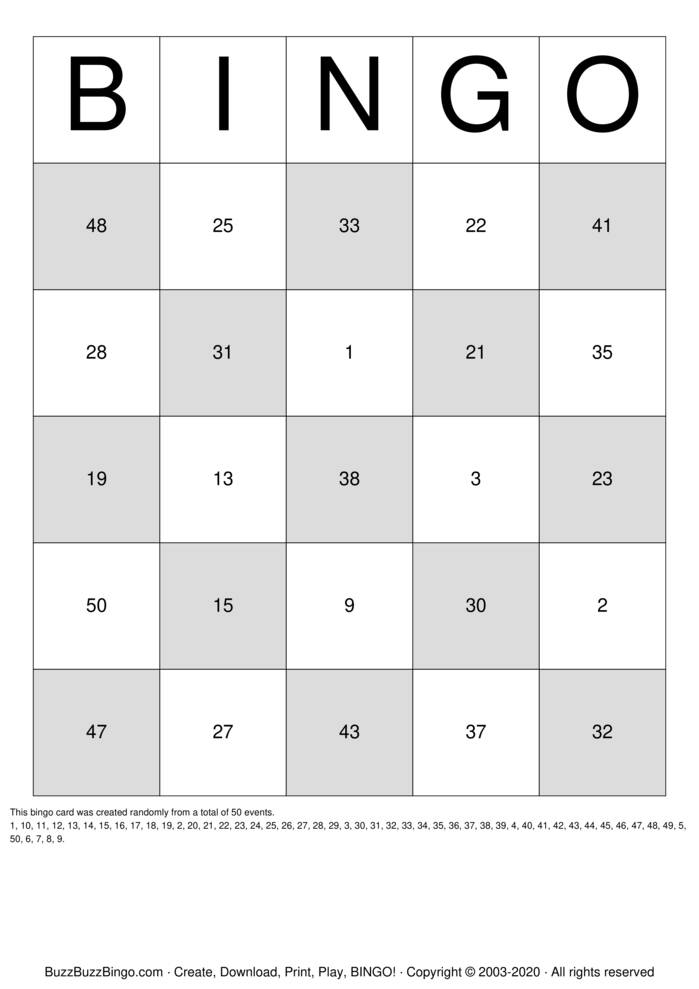 Numbers 1 50 Bingo Cards To Download Print And Customize