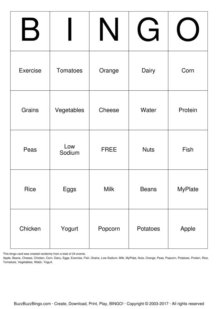 Nutrition Bingo Cards To Download Print And Customize 