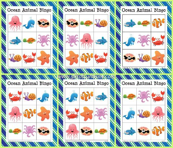 Ocean Animal Bingo free Ocean Printables Ocean Animals 