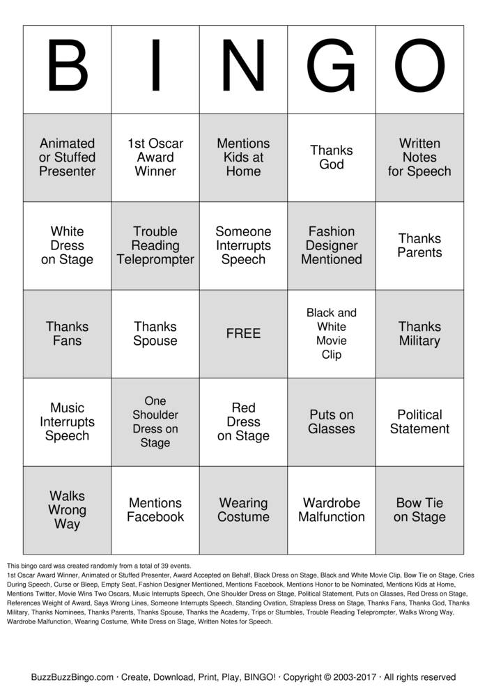 Oscars Bingo Cards To Download Print And Customize 