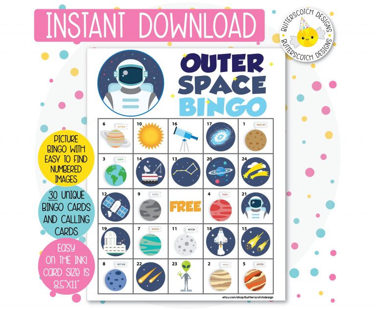 Outer Space Printable Bingo Cards 30 Different Cards