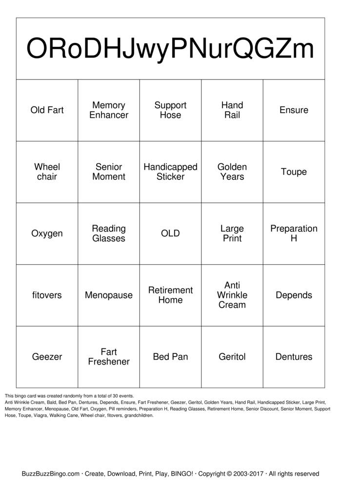 Over The Hill Bingo Cards To Download Print And Customize 