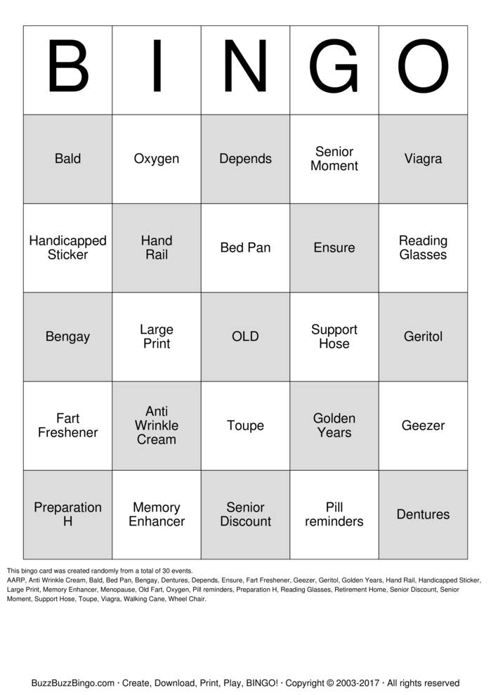 Over The Hill Bingo Cards To Download Print And Customize 