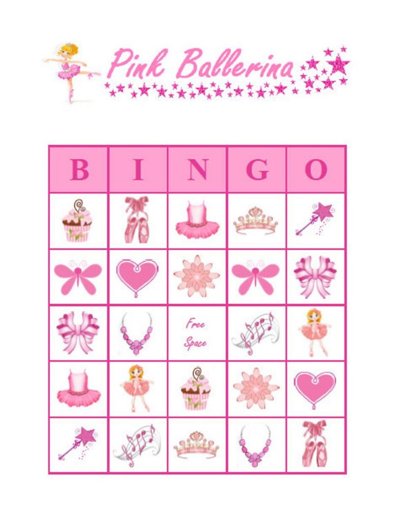Pink Ballerina Bingo 30 Printable Girl Birthday Party