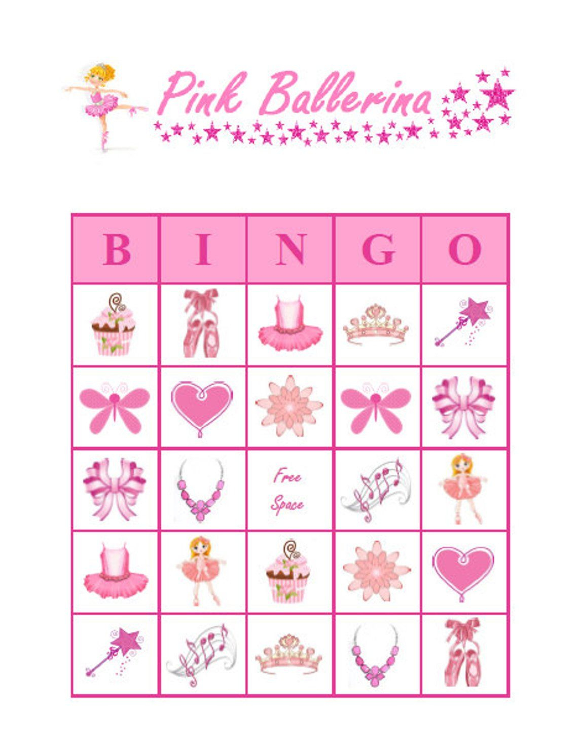 Pink Ballerina Bingo 30 Printable Girl Birthday Party 