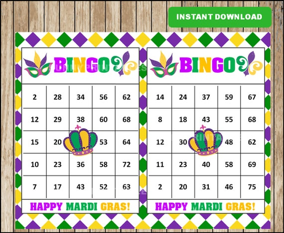 Printable 100 Mardi Gras Bingo Cards Mardi Gras Bingo Game