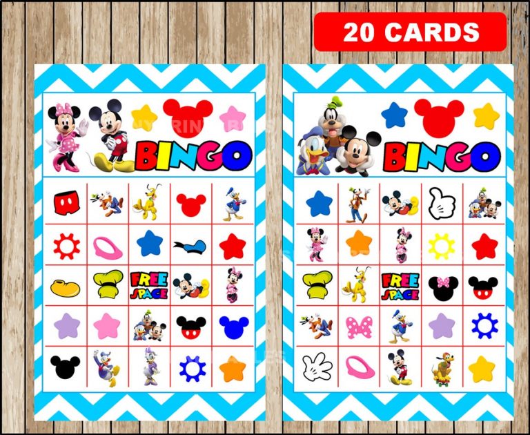 Printable 20 Mickey Mouse Bingo Cards Printable Mickey Mouse