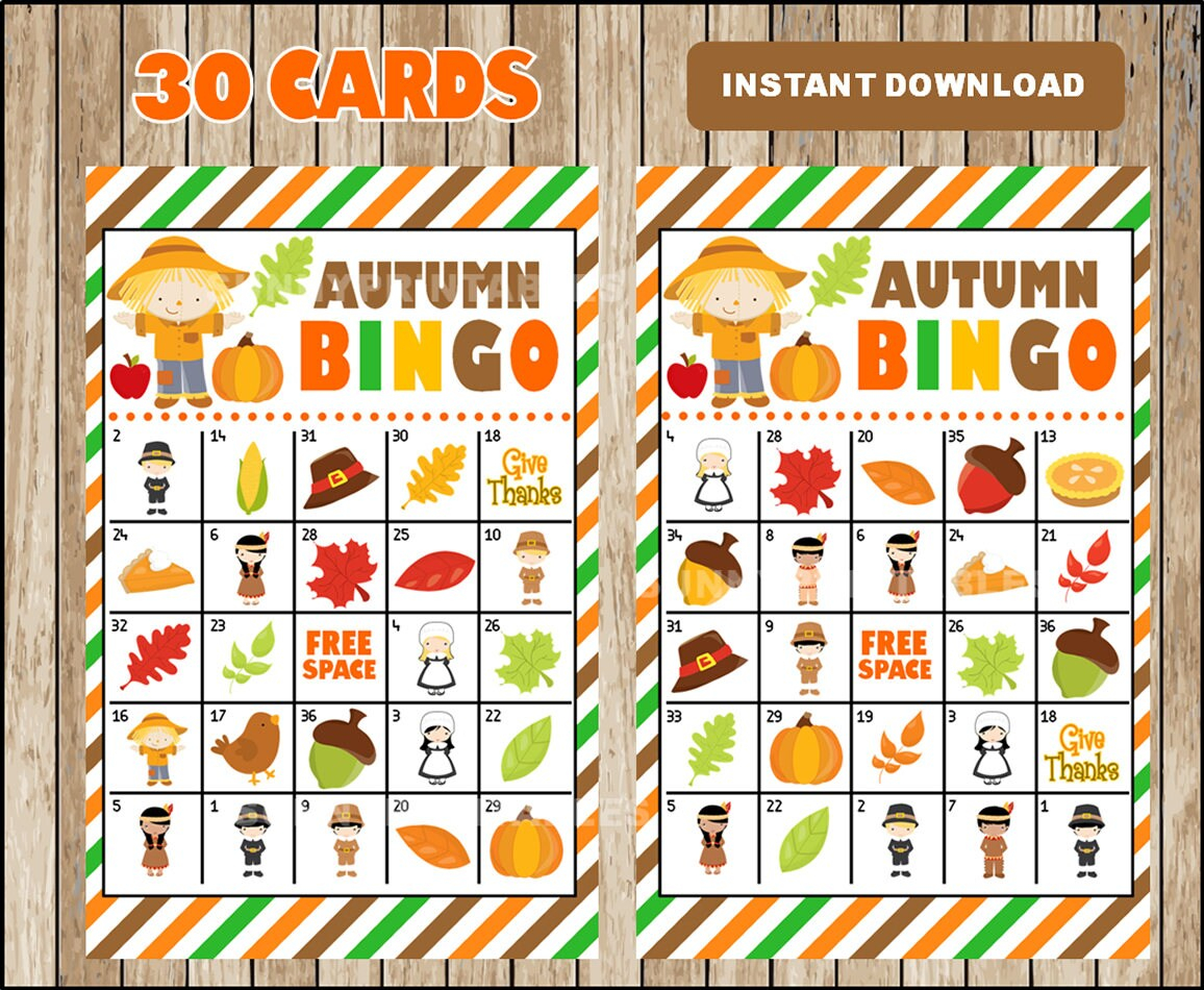 Printable 30 Fall Autumn Bingo Cards Printable Harvest 