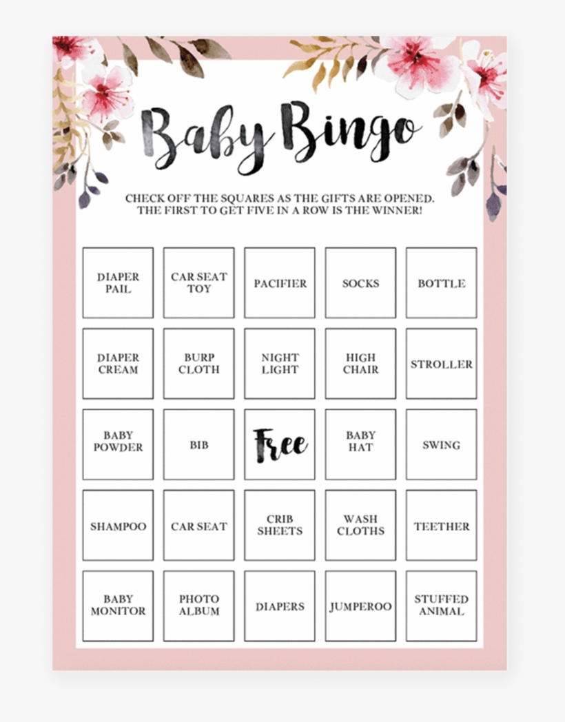 Printable Baby Girl Shower Bingo Cards With Pink Flowers 