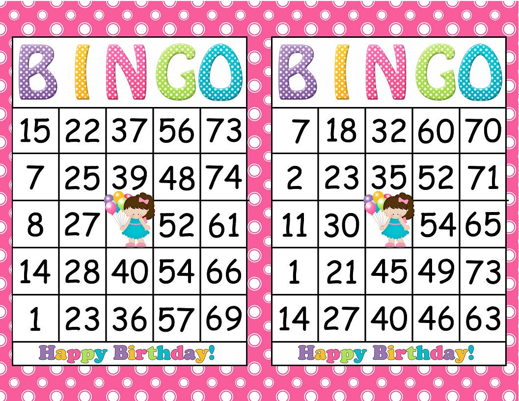 Printable Bingo Birthday Girl Party Game INSTANT DOWNLOAD