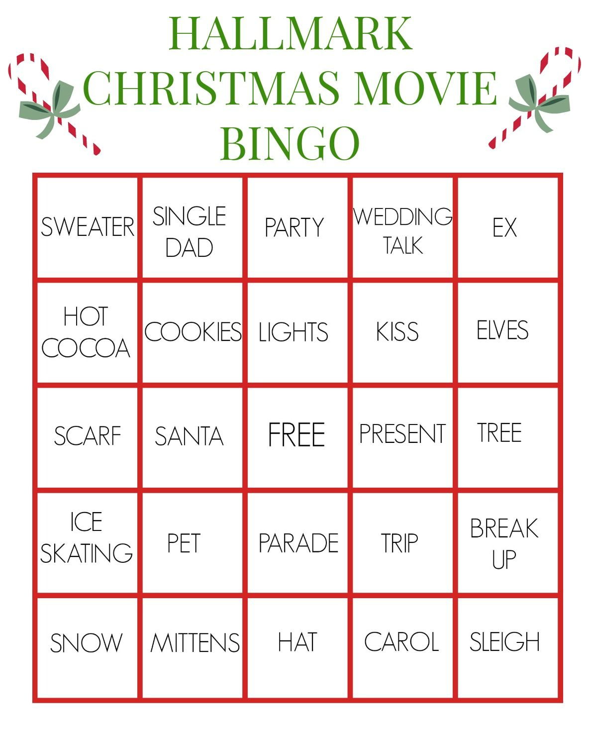 Printable Hallmark Christmas Movie Bingo Cards Printable 