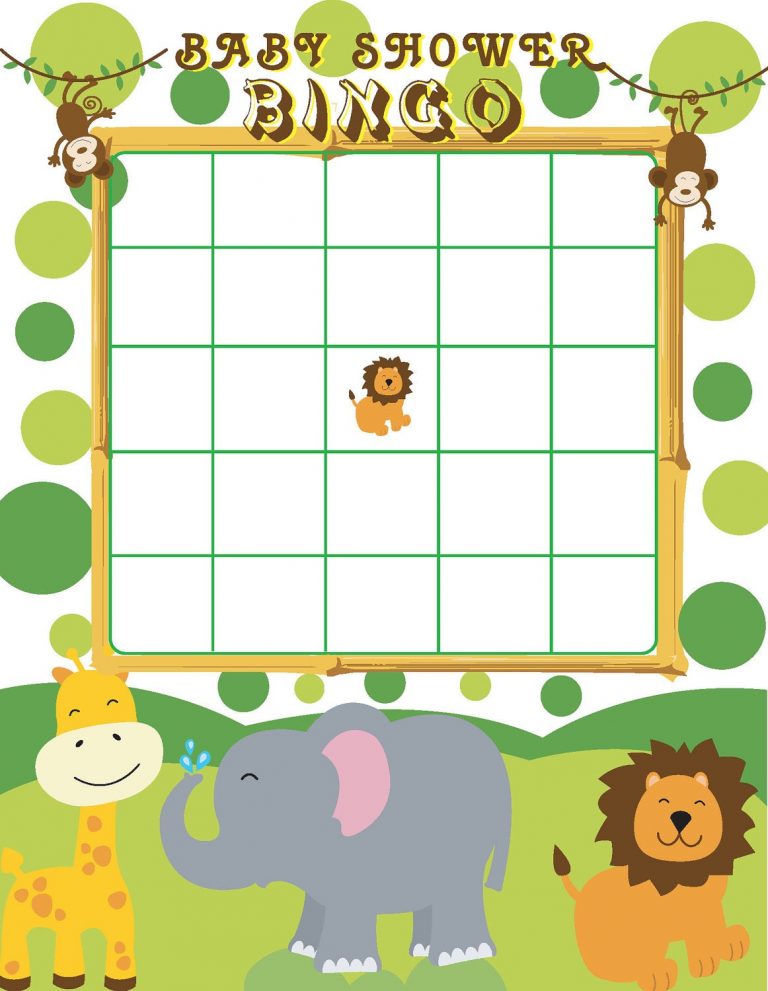 Printable Jungle Themed Baby Shower Bingo