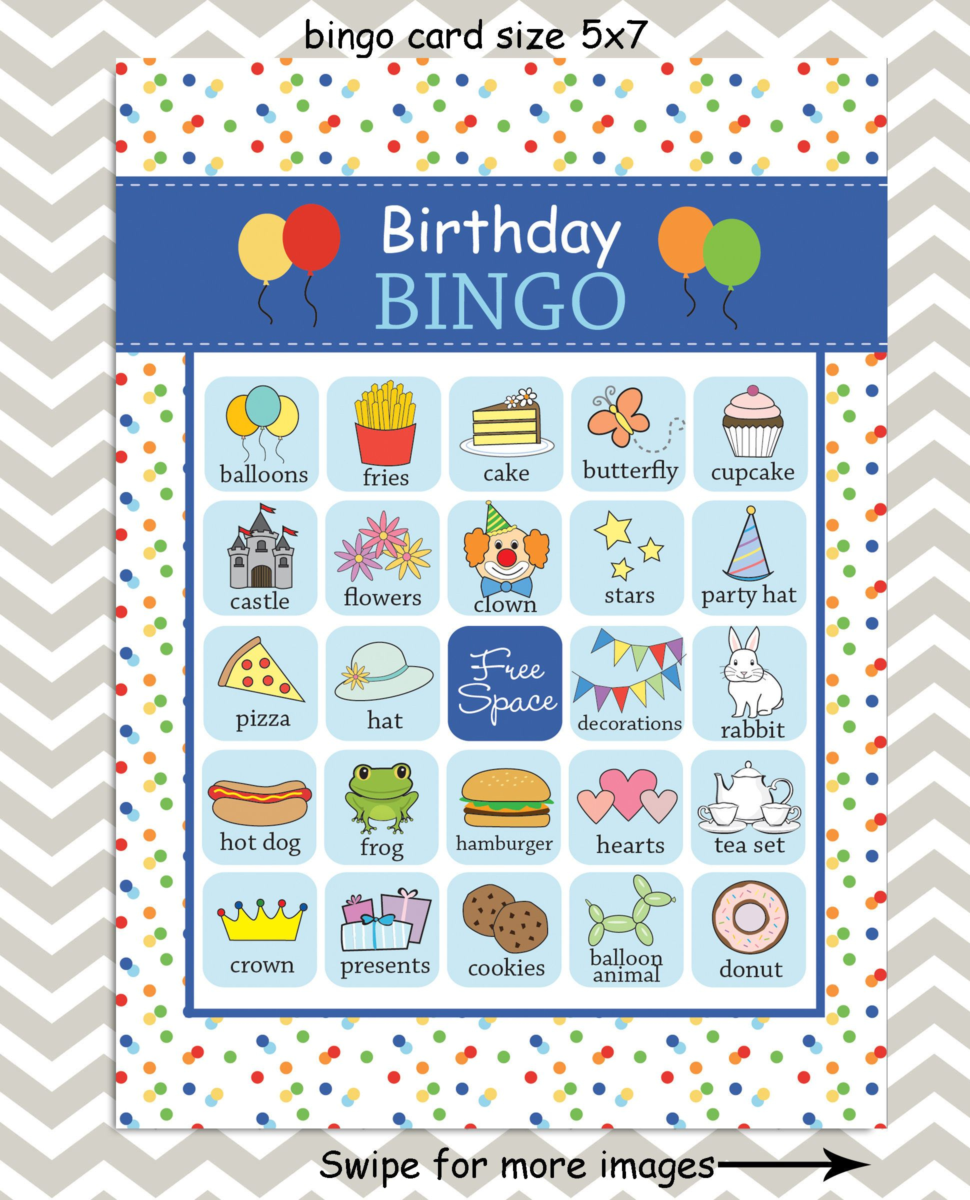 Printable Kid s Birthday Party Bingo Cards 20 Unique 