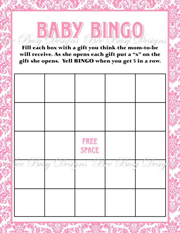 Printable Pink Damask Baby Shower Bingo Game Bingo Card 