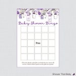Purple Mason Jar Baby Shower Bingo Cards Printable