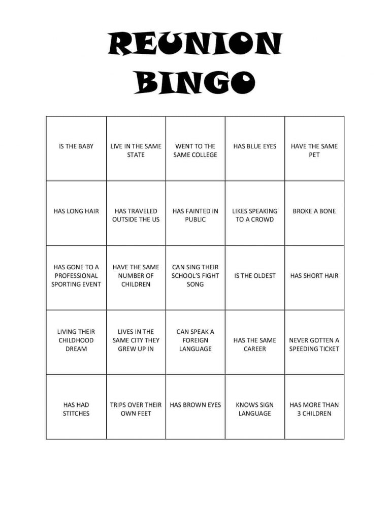 Reunion Bingo FREE Printable Family Reunion Planning