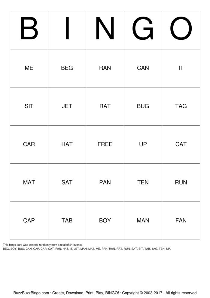 Rhyming Words Bingo Cards To Download Print And Customize 
