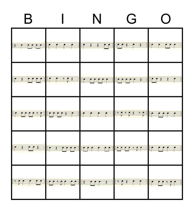 Rhythm Bingo Card