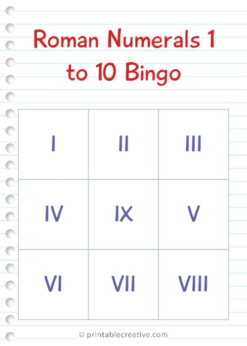 Roman Numerals 1 To 10 Bingo