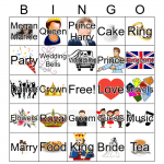 Royal Wedding Bingo Card