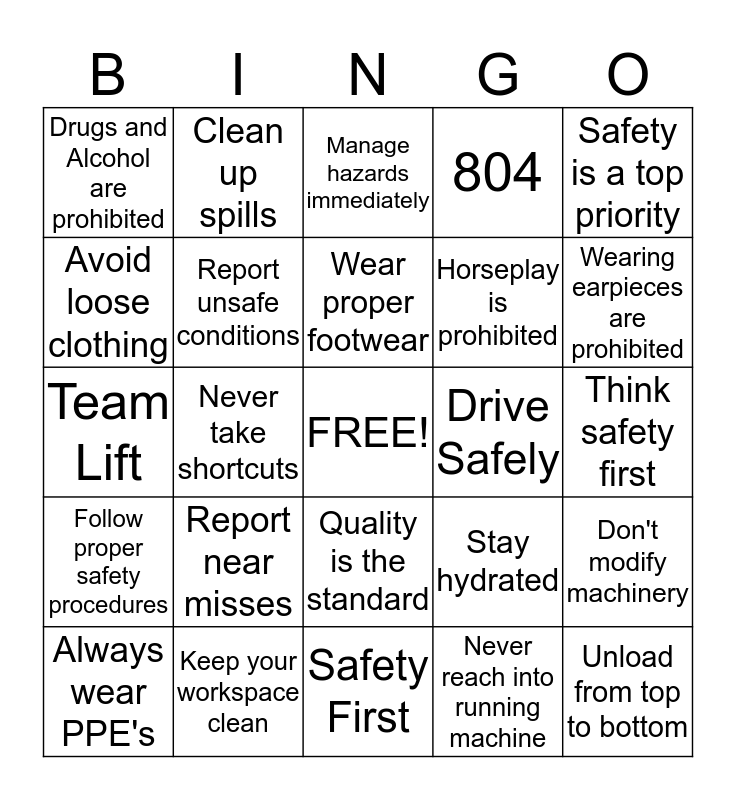 SAFE T WORDS Bingo Card