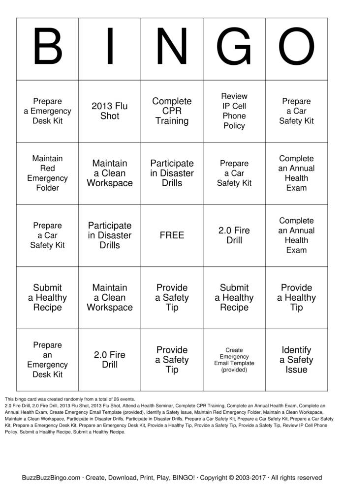 Safety Bingo Cards To Download Print And Customize 