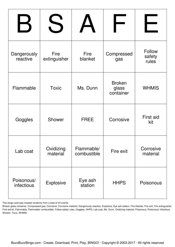 Safety Bingo Cards To Download Print And Customize 