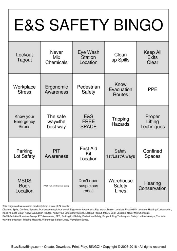 Safety Bingo Cards To Download Print And Customize 