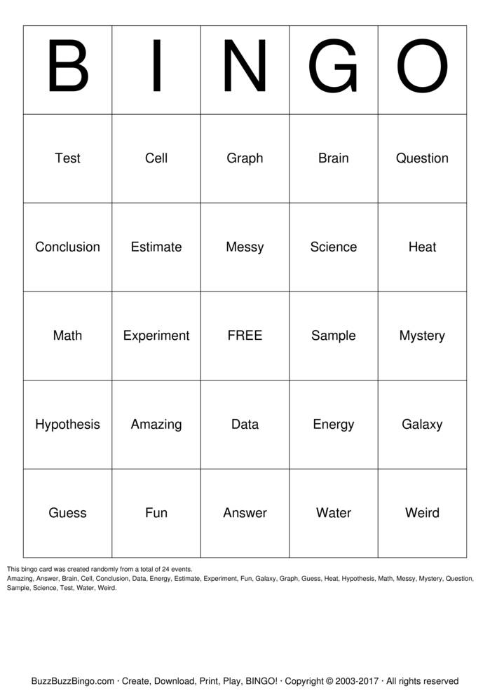 Science Bingo Cards To Download Print And Customize 