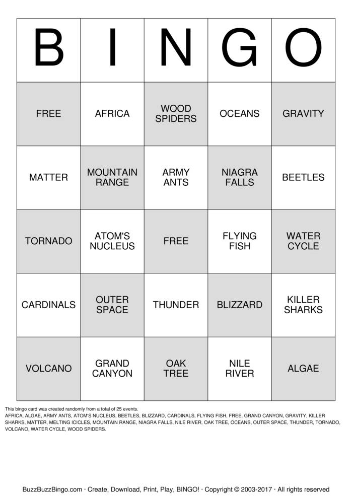SCIENCE Bingo Cards To Download Print And Customize 