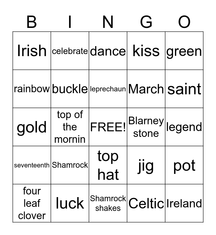 Shamrock Bingo Card