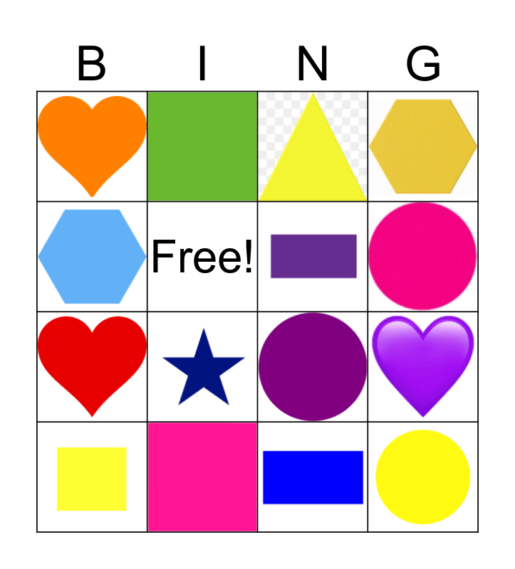 Shape Color BINGO Card