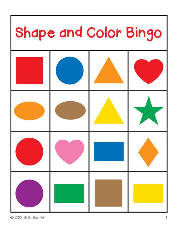 Shapes And Colors Bingo Game Cards 4 4 Preschool Colors 