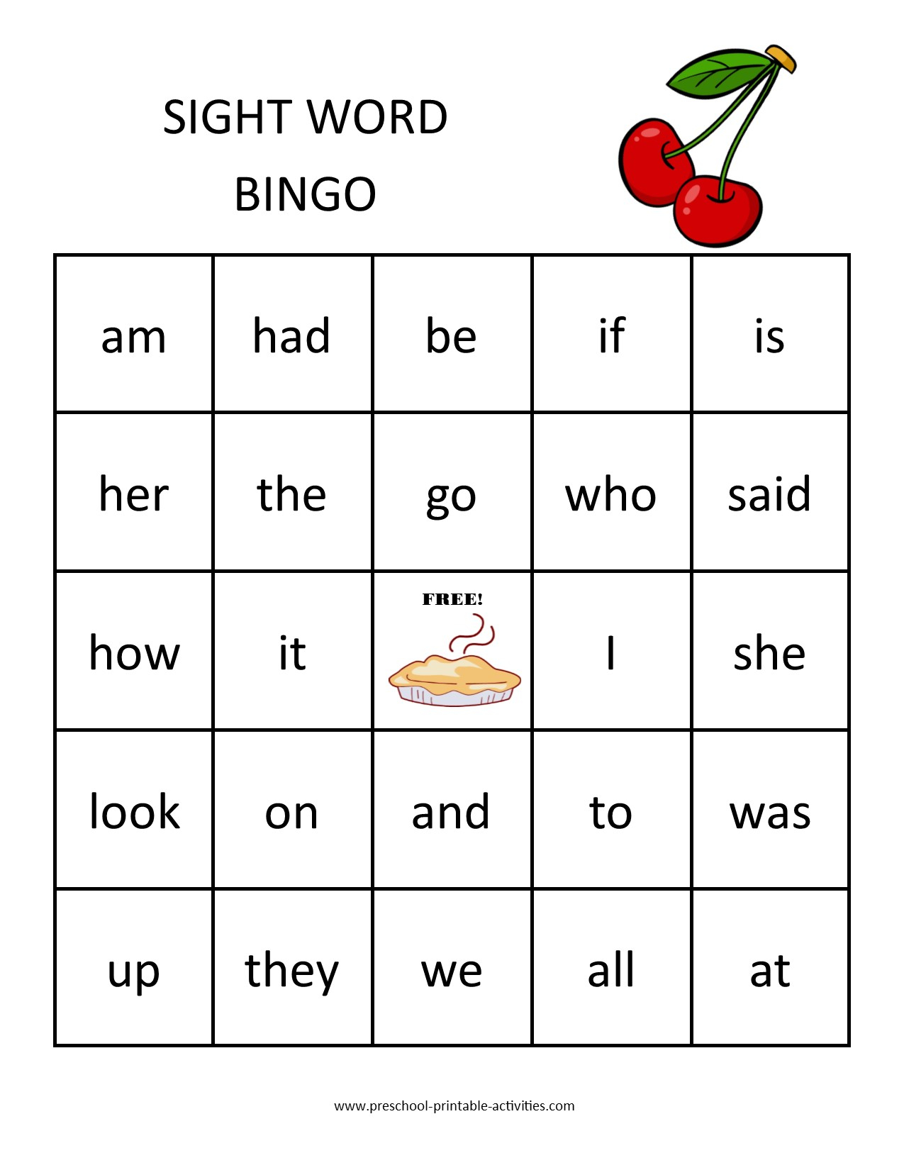 Sight Word Bingo Games